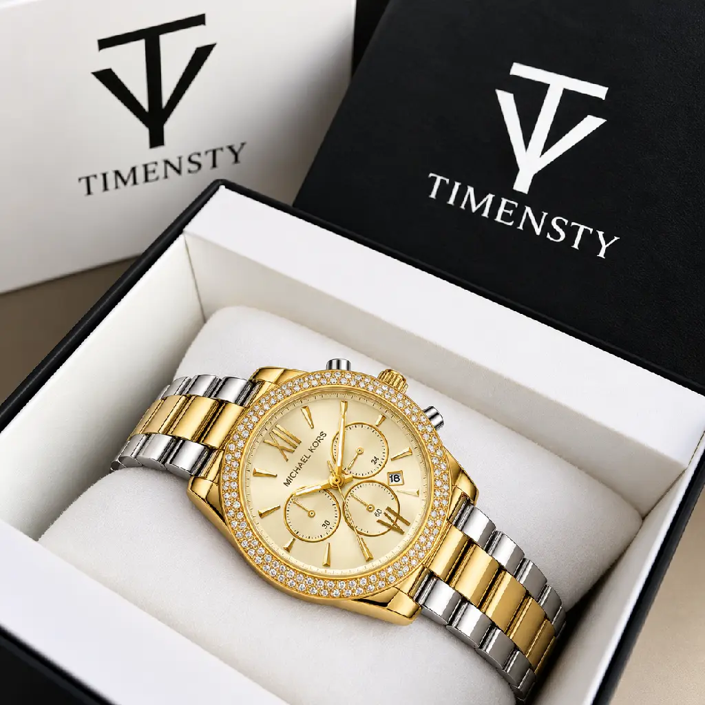 Luxury Two-Tone Chronograph Watch Display.webp